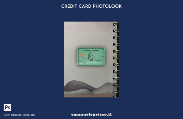 modello frontale photolook con carta verde AMEX della banca USA Heritage in stil